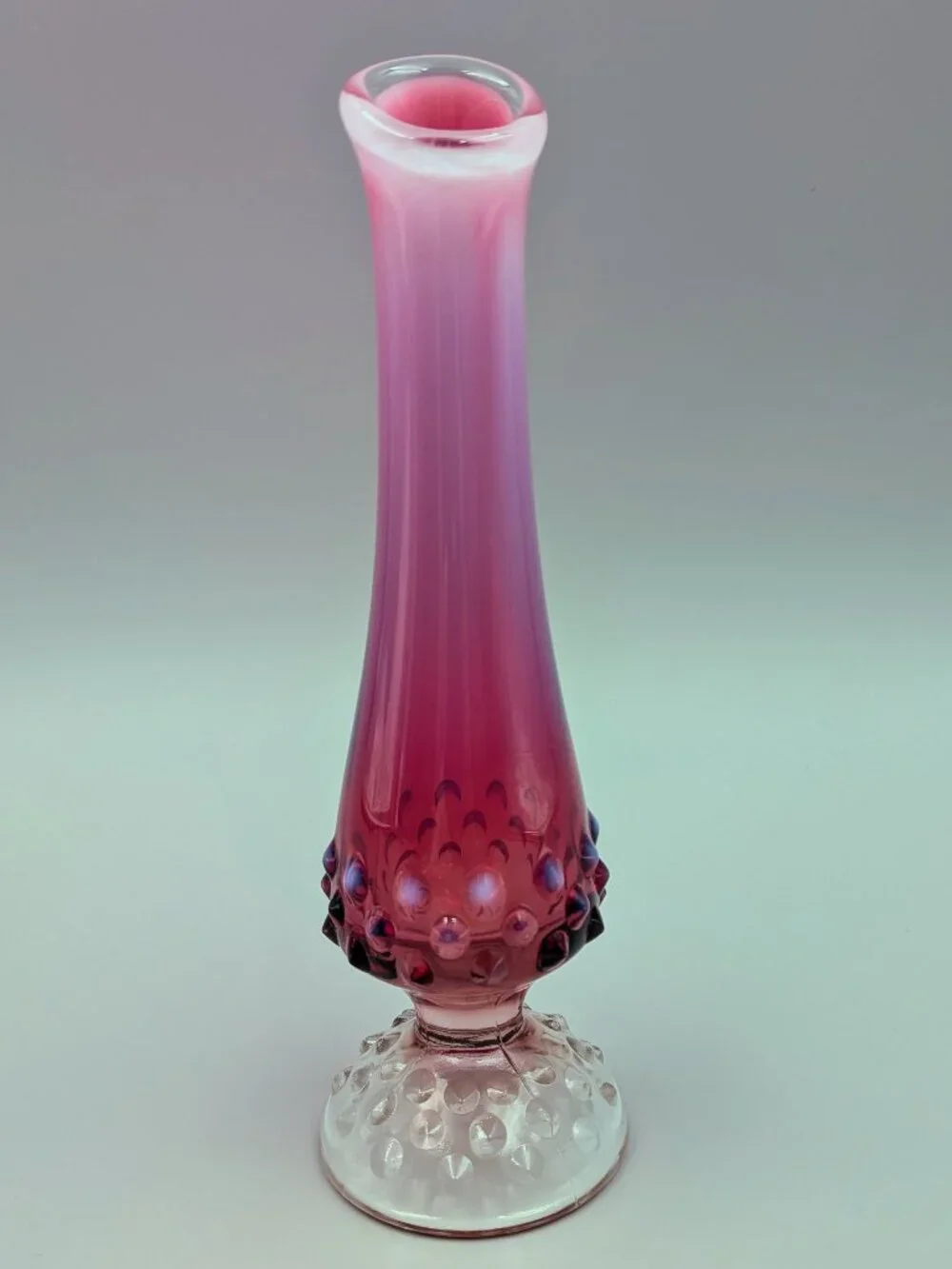 Vintage Fenton Plum Opalescent Hobnail  Bud Vase - Mid Century Art Glass